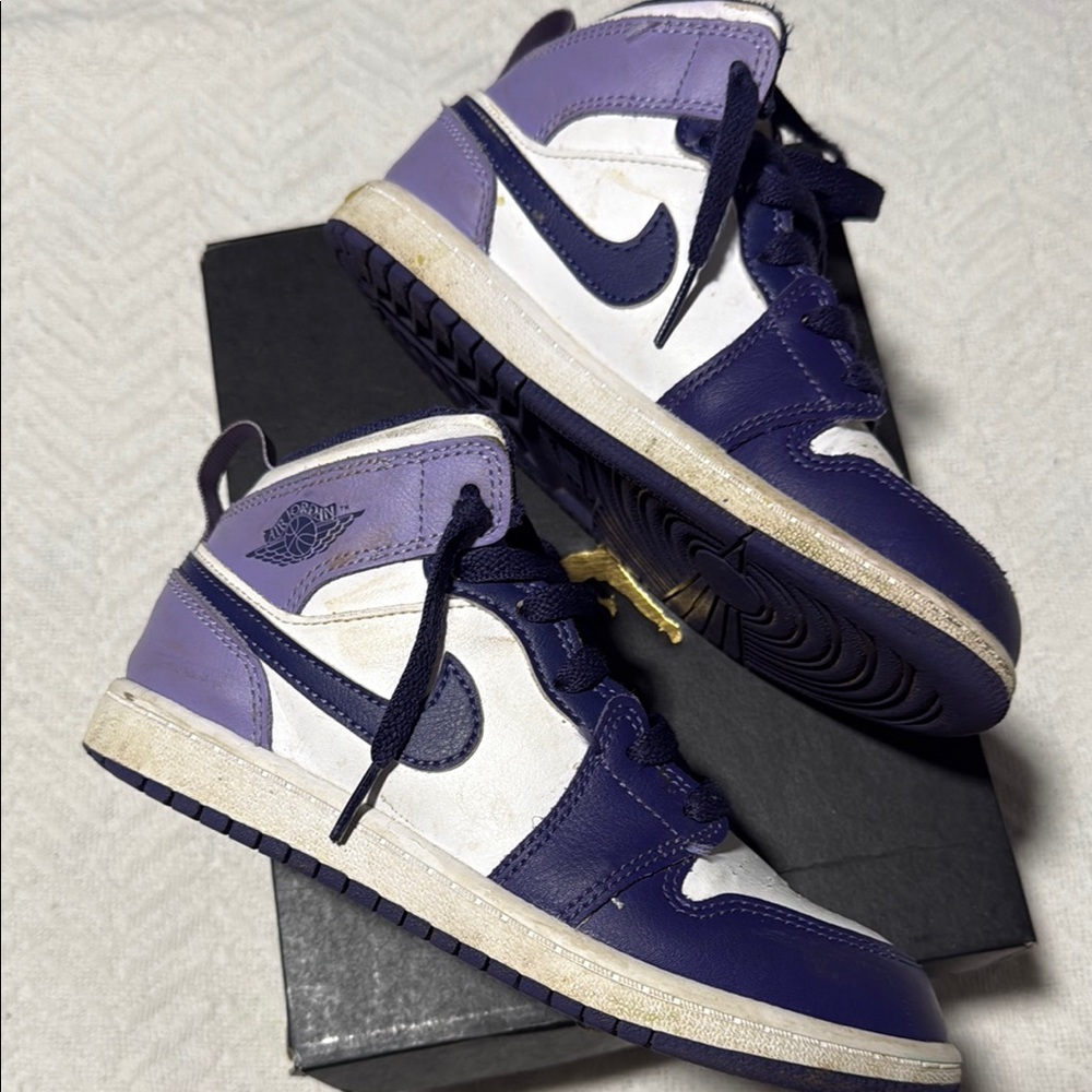 Nike Jordan mids youth size 2 High-Top Sneakers in Purple and White
